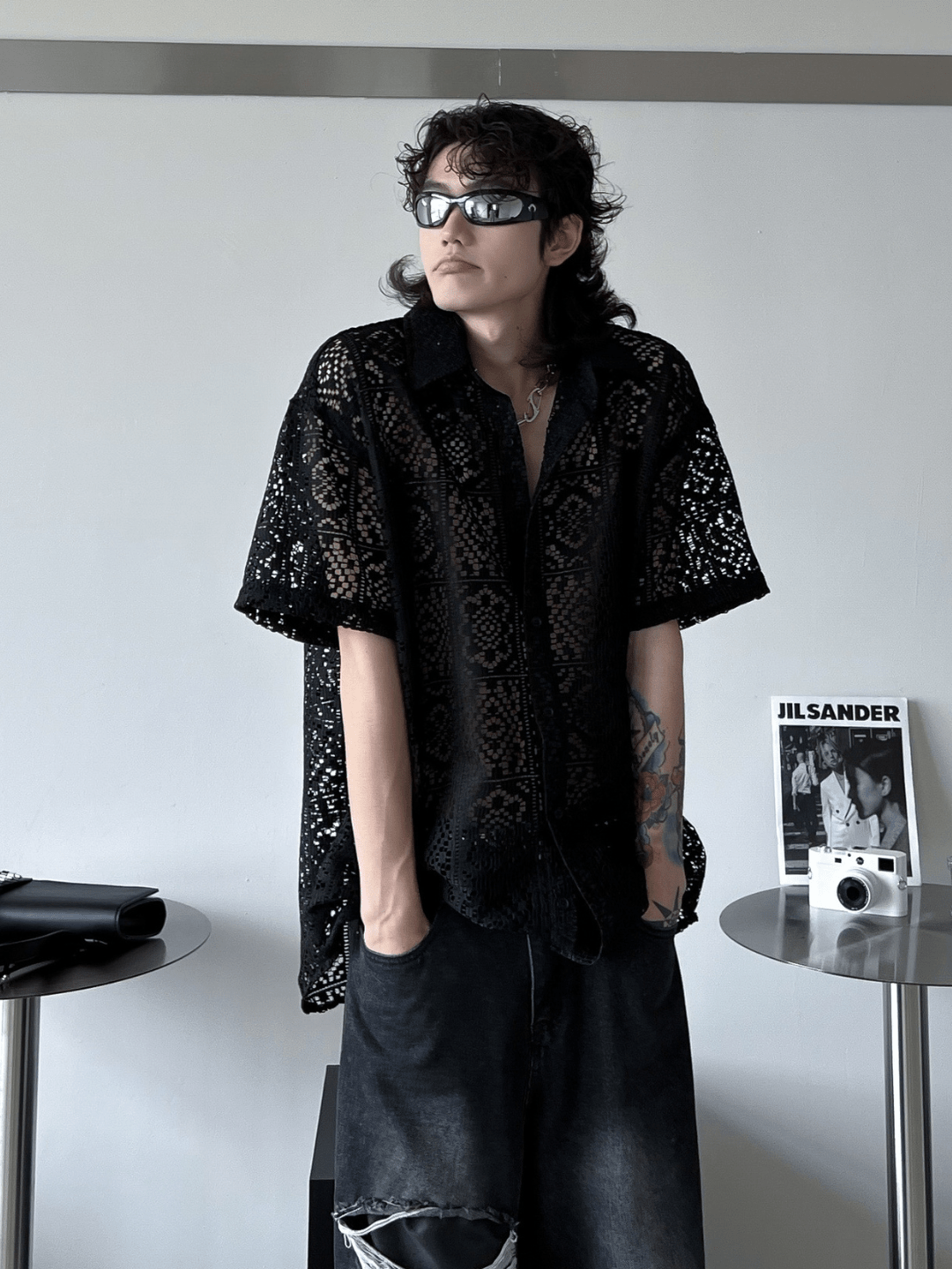hollow design sense loose shirts J0123