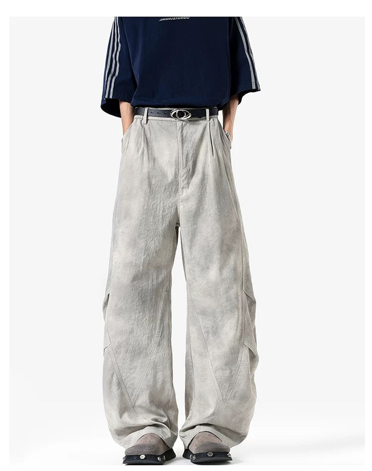 Wrinkled Washed Cargo Pants – American Vintage Dirty Dye Workwear Trousers B0048