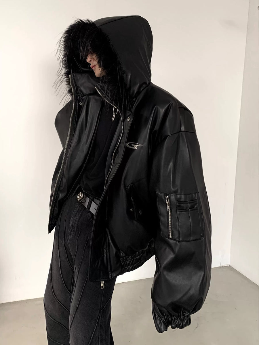 FUR DESIGN COTTON PUNK LEATHER JACKET T0100