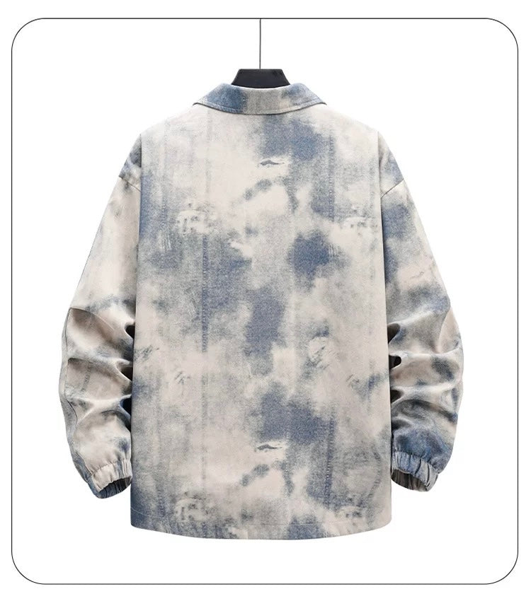 Chaqueta vintage lavada con efecto sucio para hombre – Ropa de calle retro americana T0087