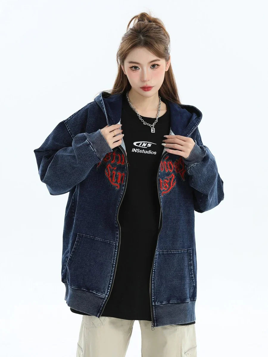 [INSstudios] GOTHIC LETTER LOGO DENIM JACKET T0098