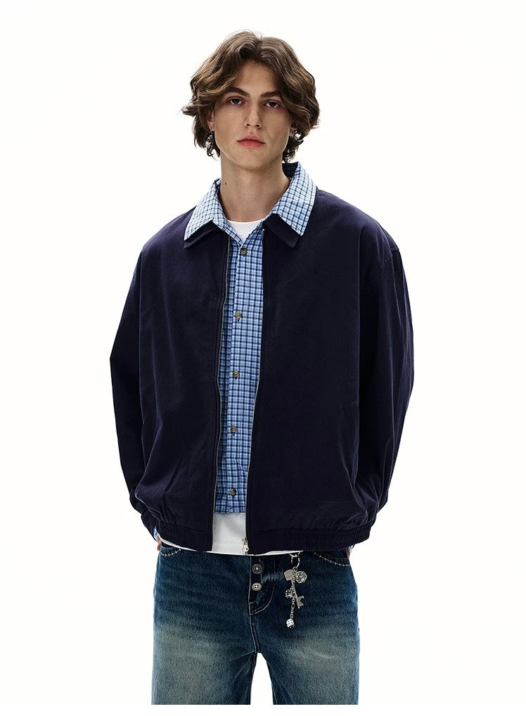 Men’s Vintage Plaid Patchwork Layered Jacket – American Retro Fake Two-Piece Streetwear Coat T0042