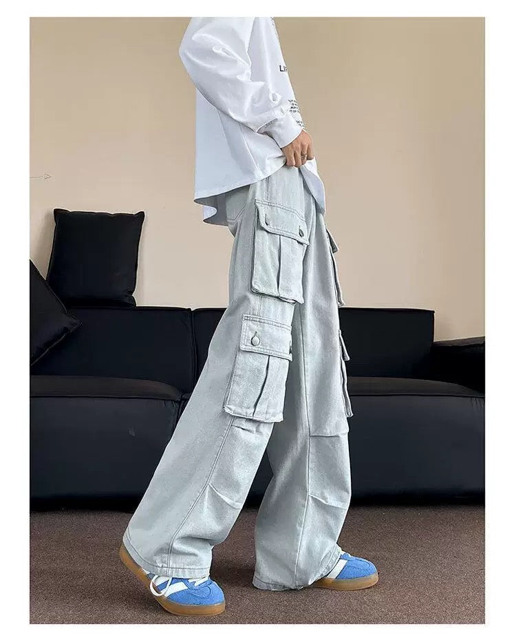 Men’s Multi-Pocket Cargo Pants – American Street Utility Workwear Trousers B0065