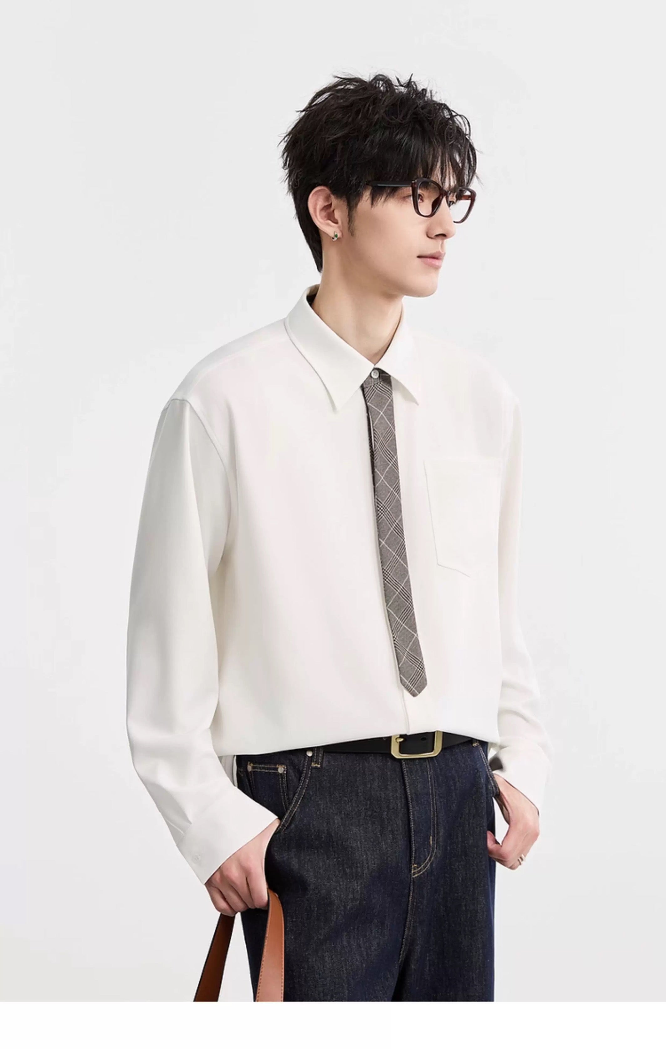 3-in-1 しわ防止＆カラーブロックシャツ - メンズ 秋冬 サーマル 長袖 トップス T0044