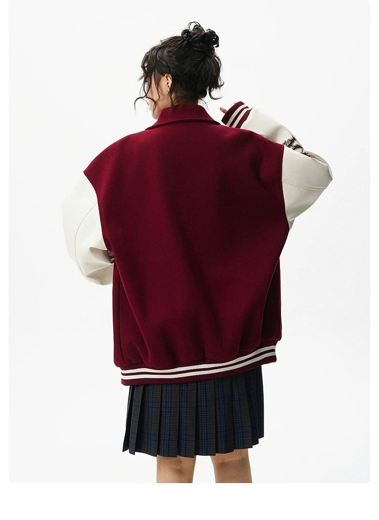 Men’s American Embroidered Patchwork Baseball Jacket – Vintage Streetwear Varsity CoatT0074