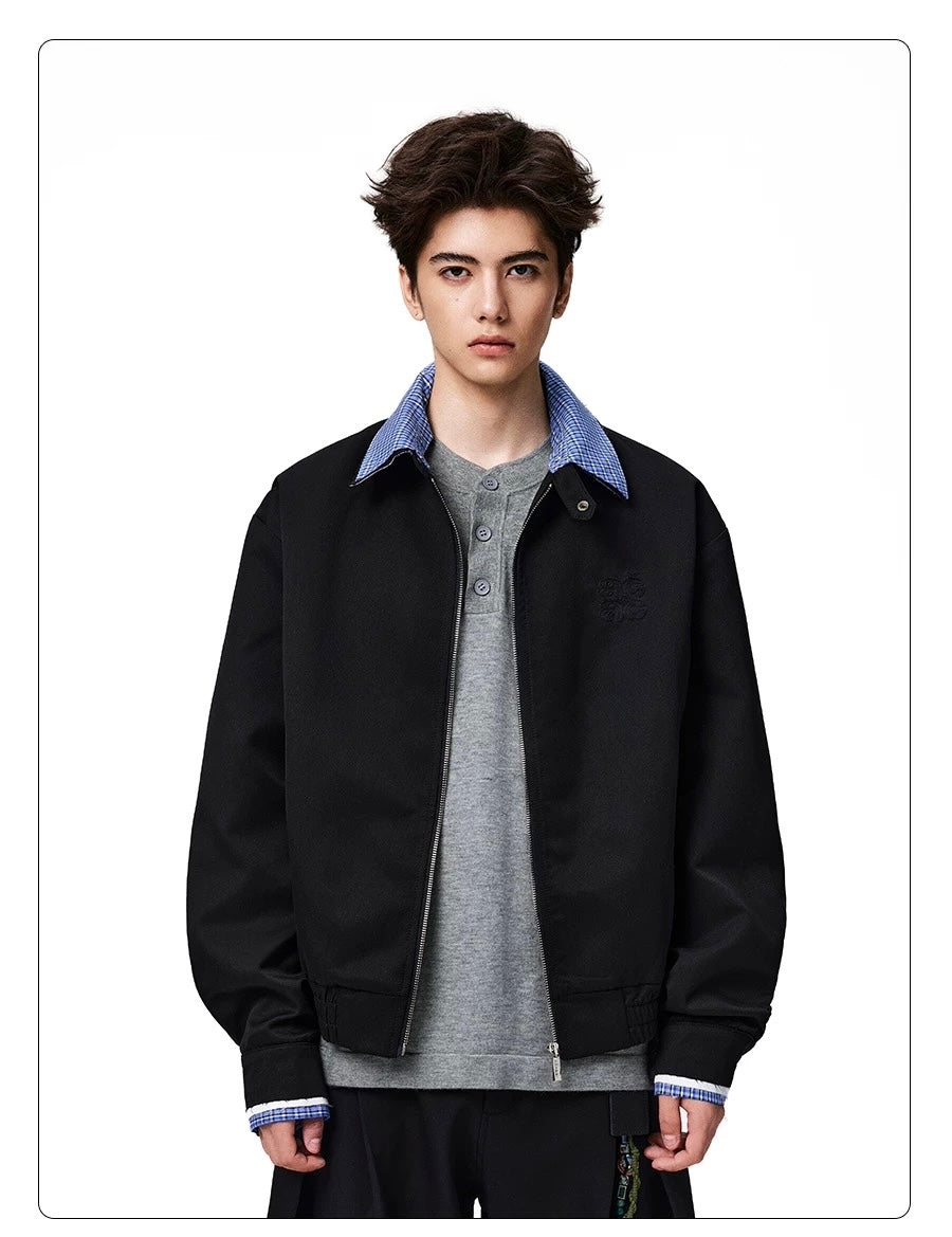 Men’s Vintage Plaid Patchwork Collar Jacket – Retro Short Street Outerwear T0062