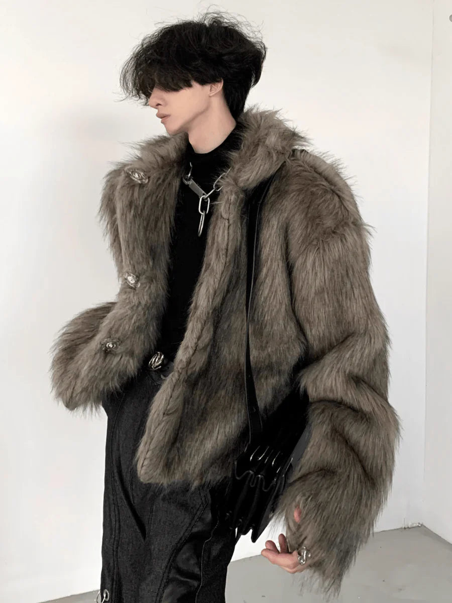 LONG HAIRY SHORT SECTION FAUX FUR COAT T0113