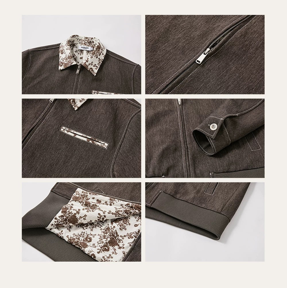 Men’s Contrast Collar Dyed Jacket with Floral Lining – American Vintage Street Outerwear T0060