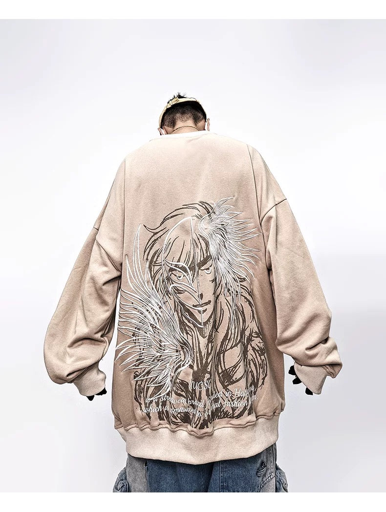 Sudadera holgada de anime para hombre, estilo streetwear, con cuello redondo y estampado gráfico, T0066