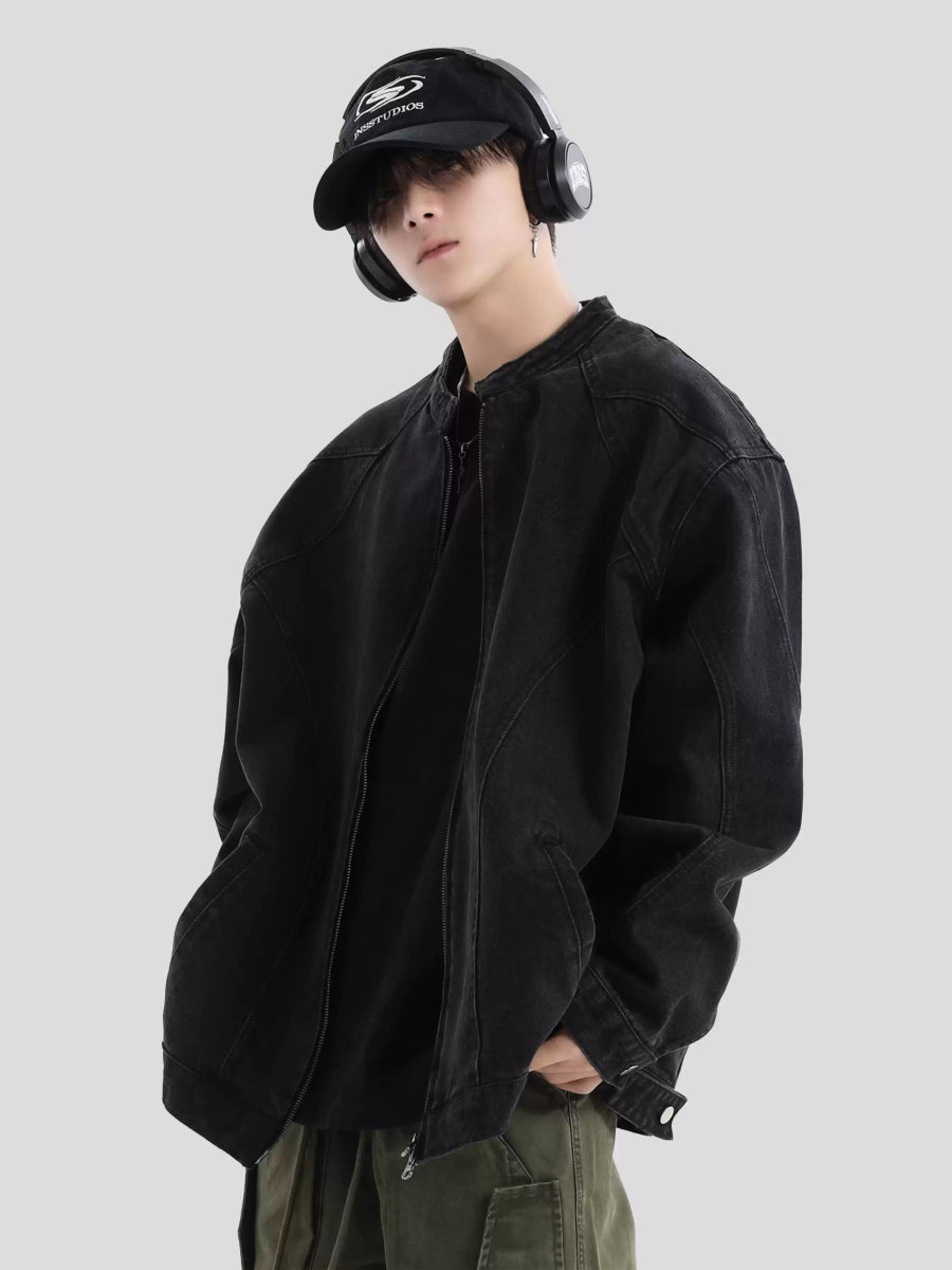 [INSstudios] WASHED DENIM JACKET ZIPPER T0099