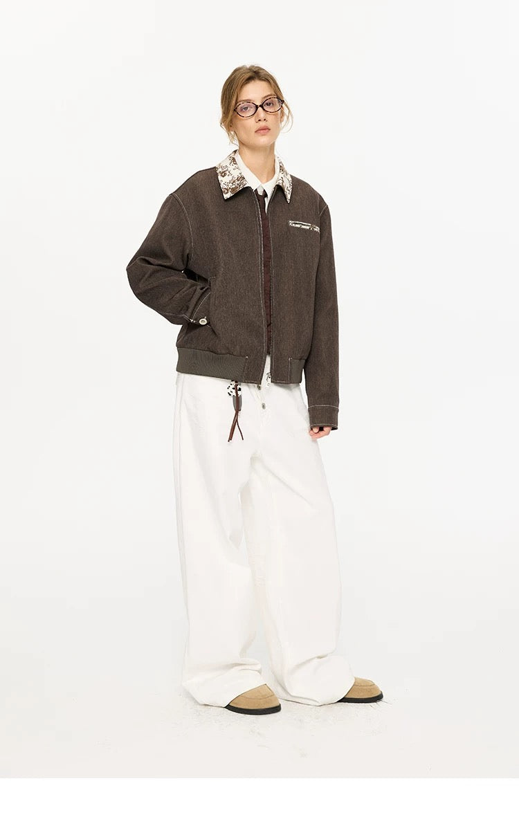 Men’s Contrast Collar Dyed Jacket with Floral Lining – American Vintage Street Outerwear T0060