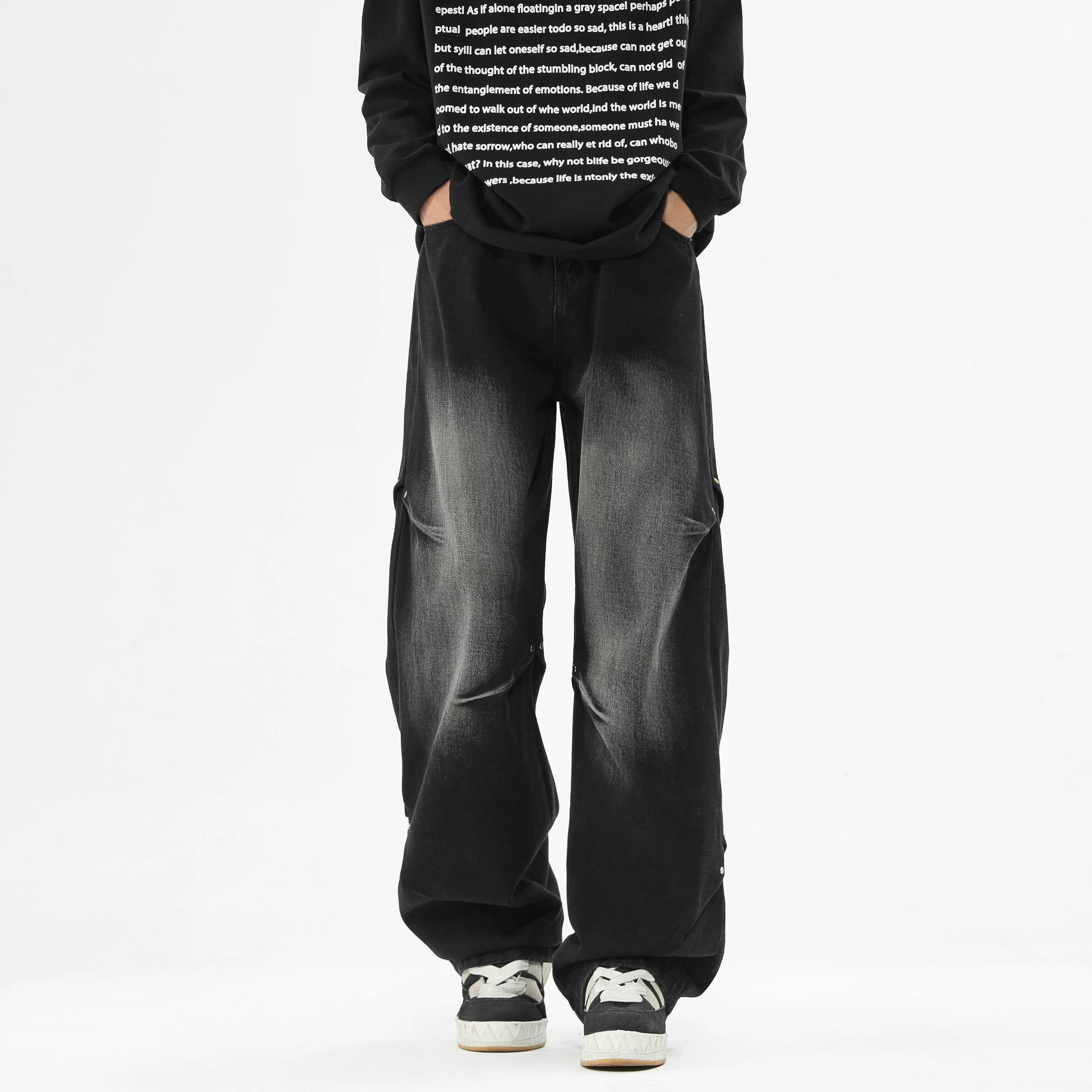 American Street Rivet Patchwork Straight-Leg Jeans Fe0501