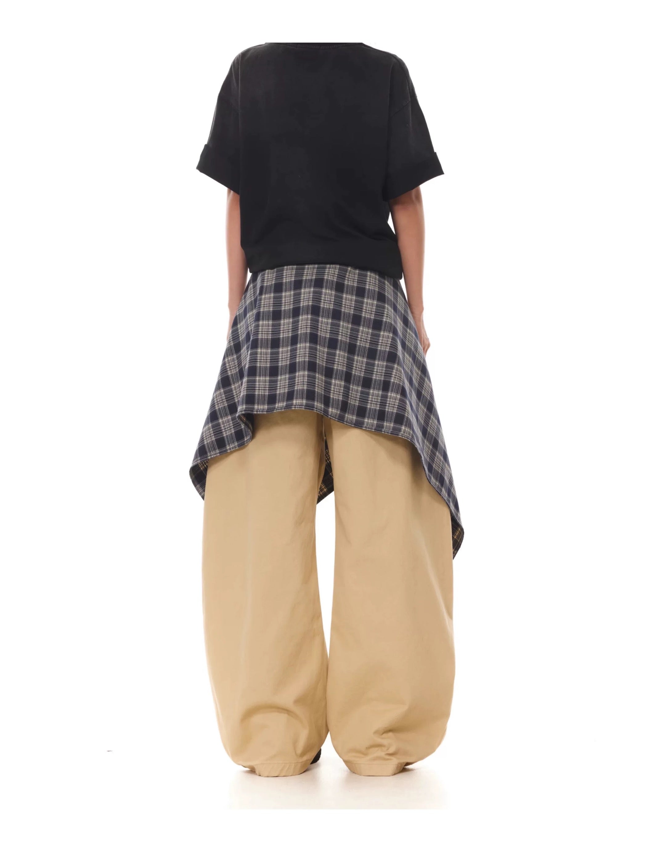 Men’s Vintage Detachable Plaid Skirt Cargo Pants – American Curved Wide-Leg Streetwear Trousers B0087