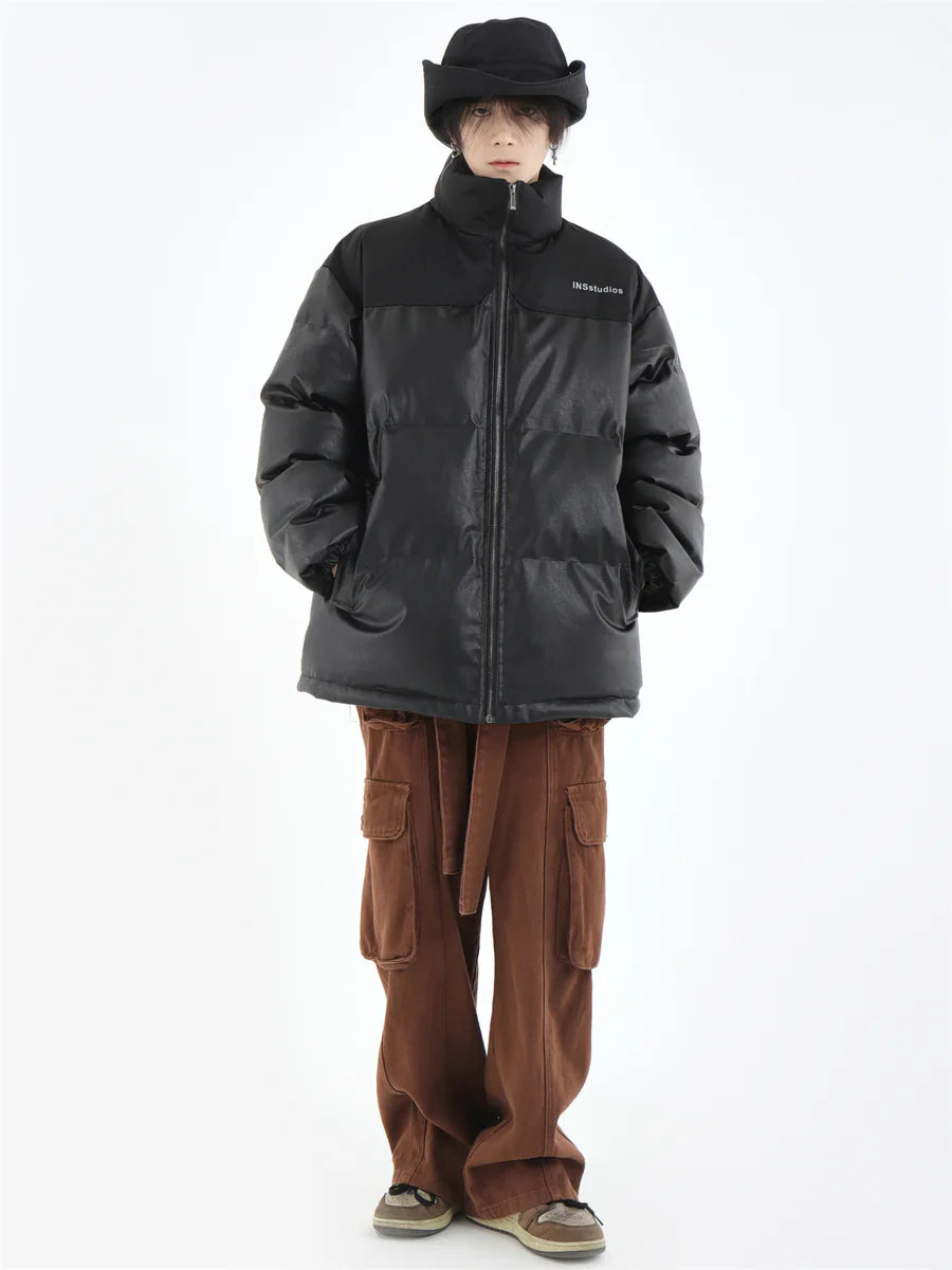 [INSstudios] PU LEATHER COTTON ZIPPER JACKET T0111