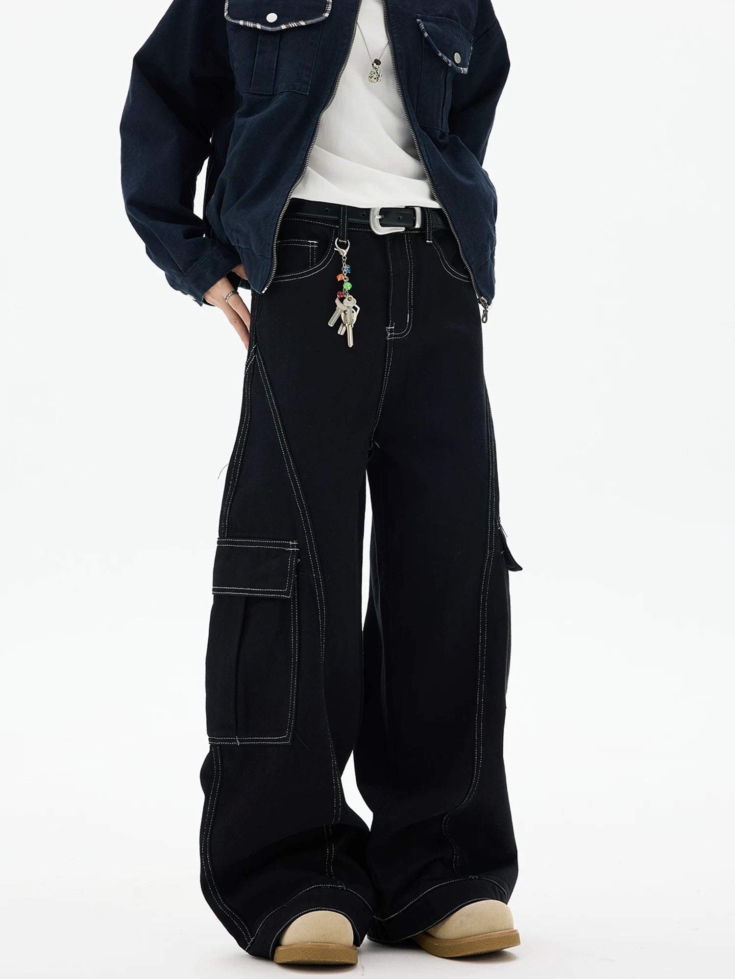 American Curved Wide-Leg Streetwear Trousers B0085