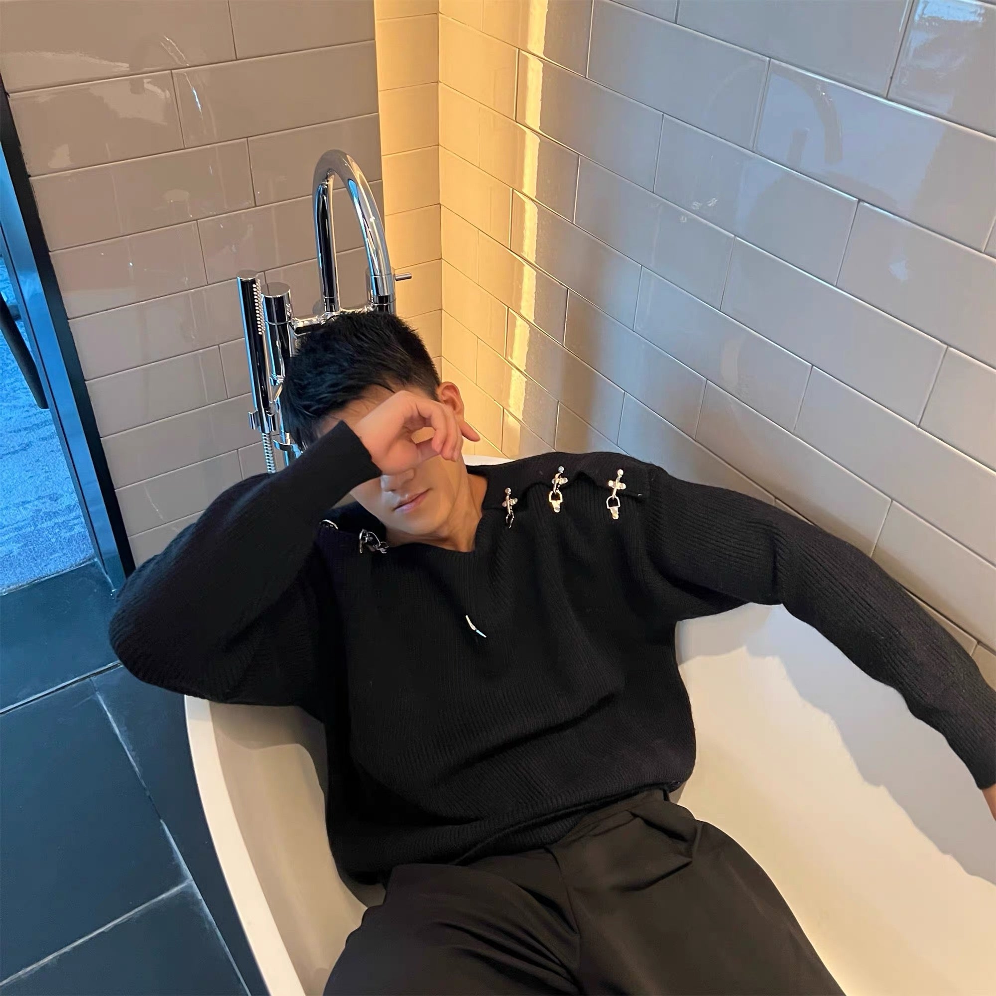 Suéter de punto con hebilla para hombre | Suéter holgado y cálido con estilo urbano T0056