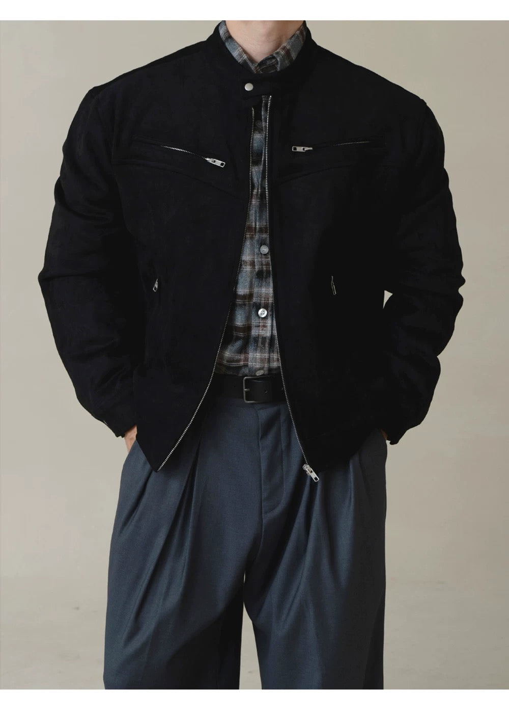 American Stand Collar Jacket – Vintage Streetwear Short Coat for Men T0033