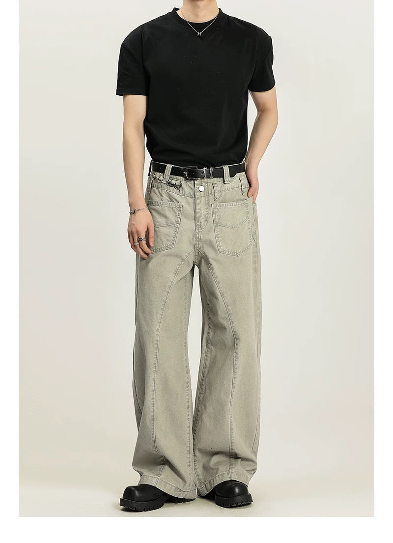 Men’s Vintage American Straight-Leg Cargo Pants – Retro Utility Streetwear Trousers B0045
