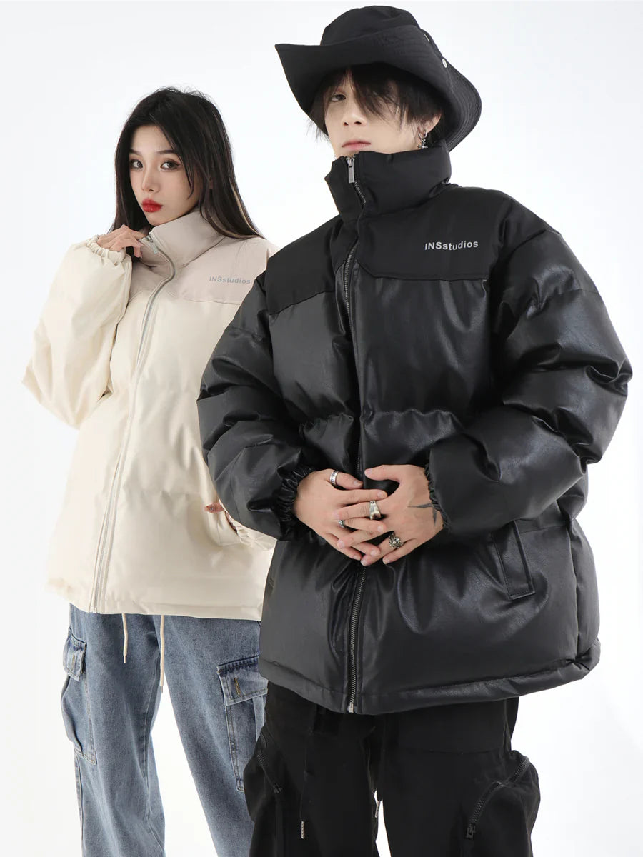 [INSstudios] PU LEATHER COTTON ZIPPER JACKET T0111