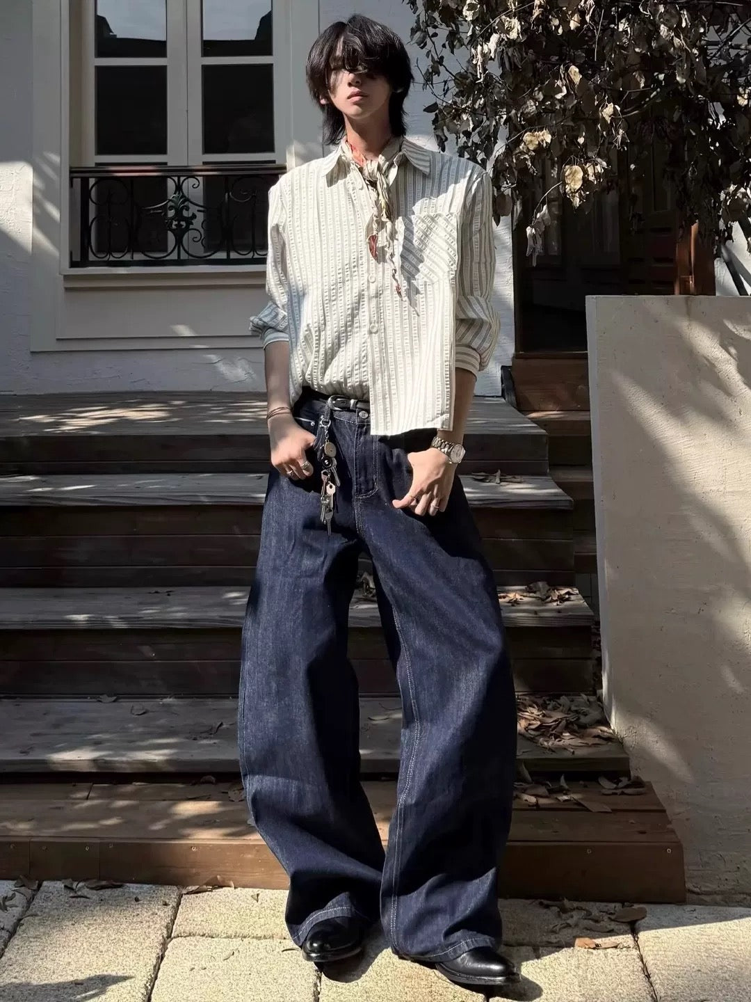 Striped Seersucker Shirt – American Vintage Textured Casual Shirt for Men S0028