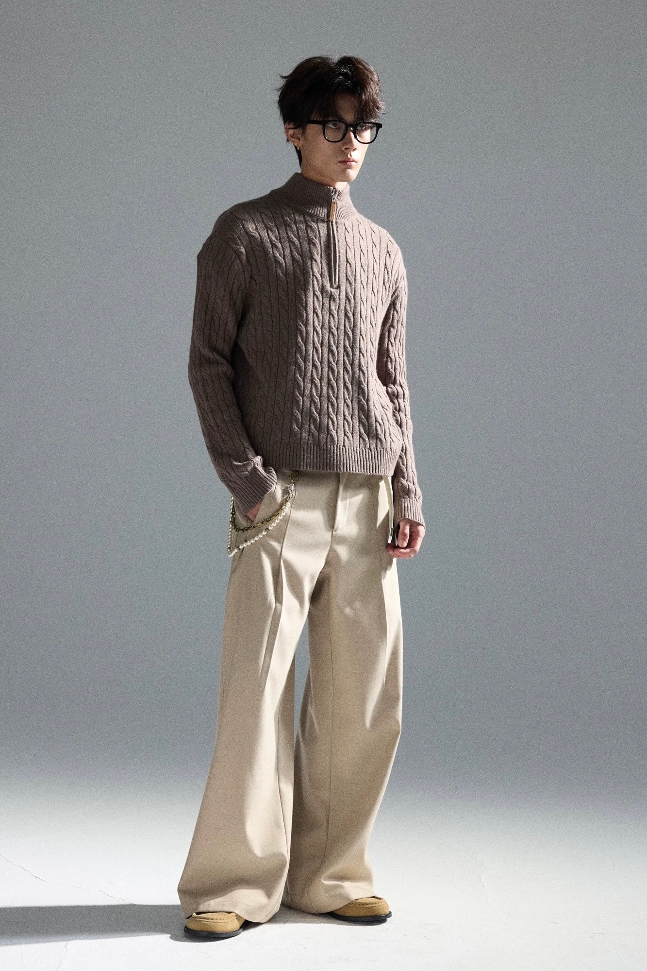 [FLAT ROOM] CABLE KNIT HALF-ZIP WOOL SWEATER S0187