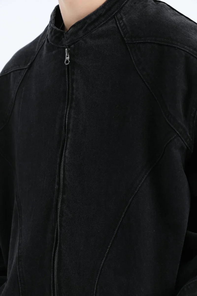 [INSstudios] WASHED DENIM JACKET ZIPPER T0099