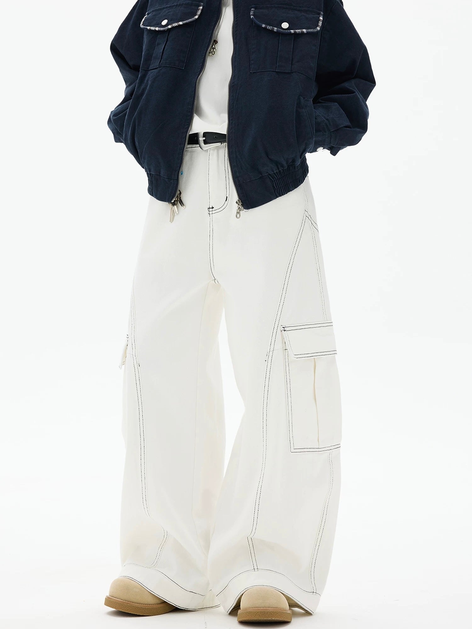 American Curved Wide-Leg Streetwear Trousers B0085