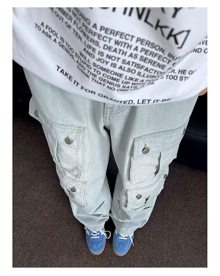 Men’s Multi-Pocket Cargo Pants – American Street Utility Workwear Trousers B0065