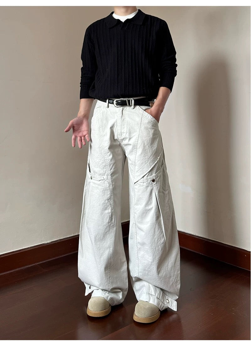 Men’s American Deconstructed Cargo Pants – Oversized Utility Streetwear Trousers B0051