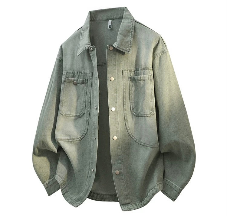 Men’s Vintage Distressed Denim Jacket – American Retro Streetwear Outerwear S0058