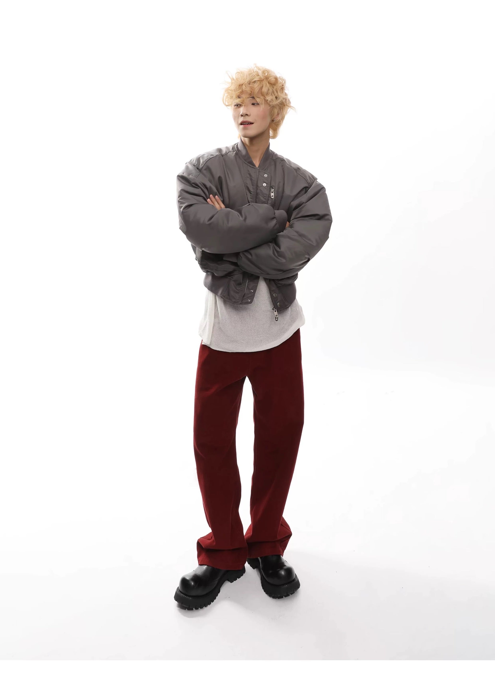 Men’s Cropped Bomber Puffer Jacket – American High Street Short Cotton Outerwear T0071