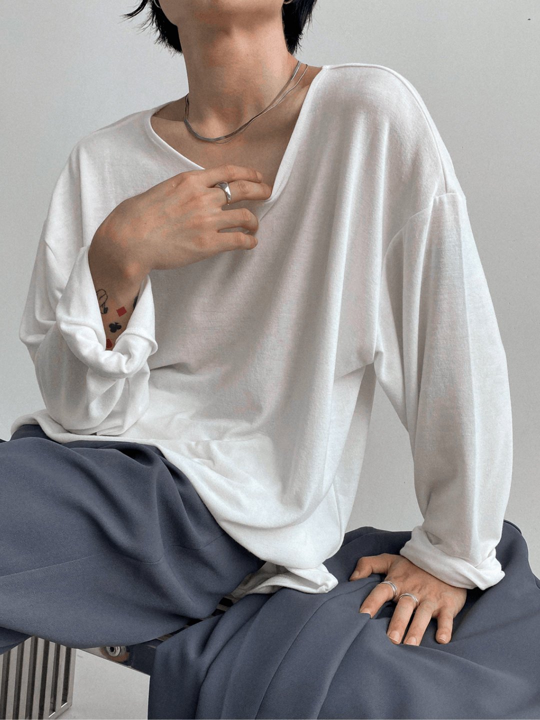 [GENESISBOY] Wool feel fabric high T-shirt J0103