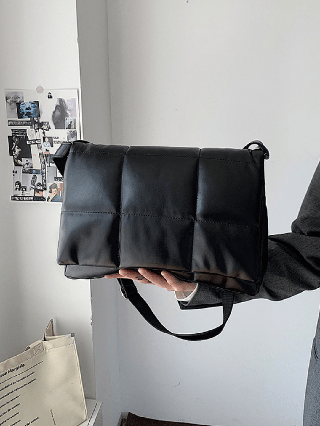 silk filling leather crossbody messenger bag A0074