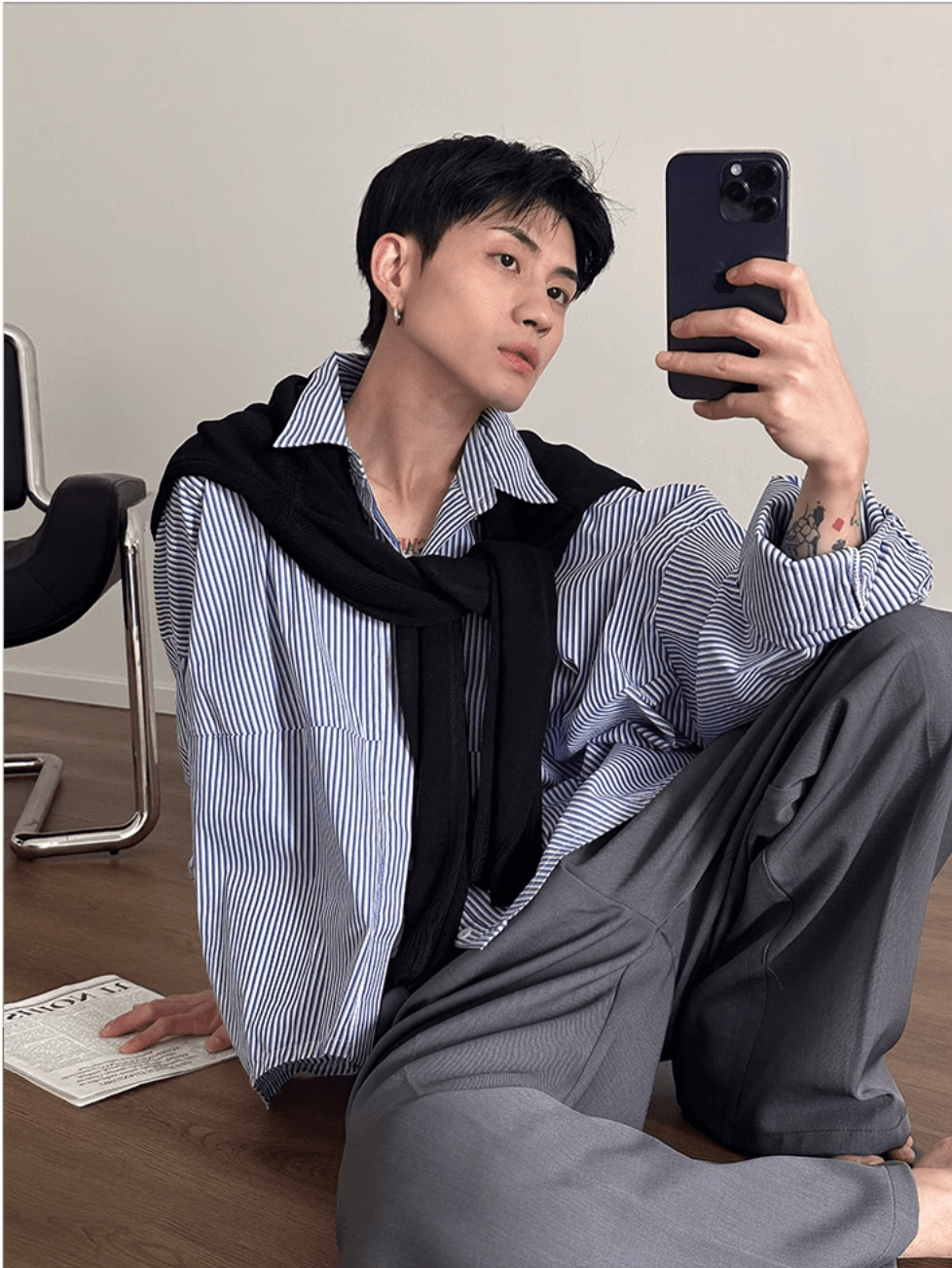 [GENESISBOY] Blue Striped Casual Shirt J0130