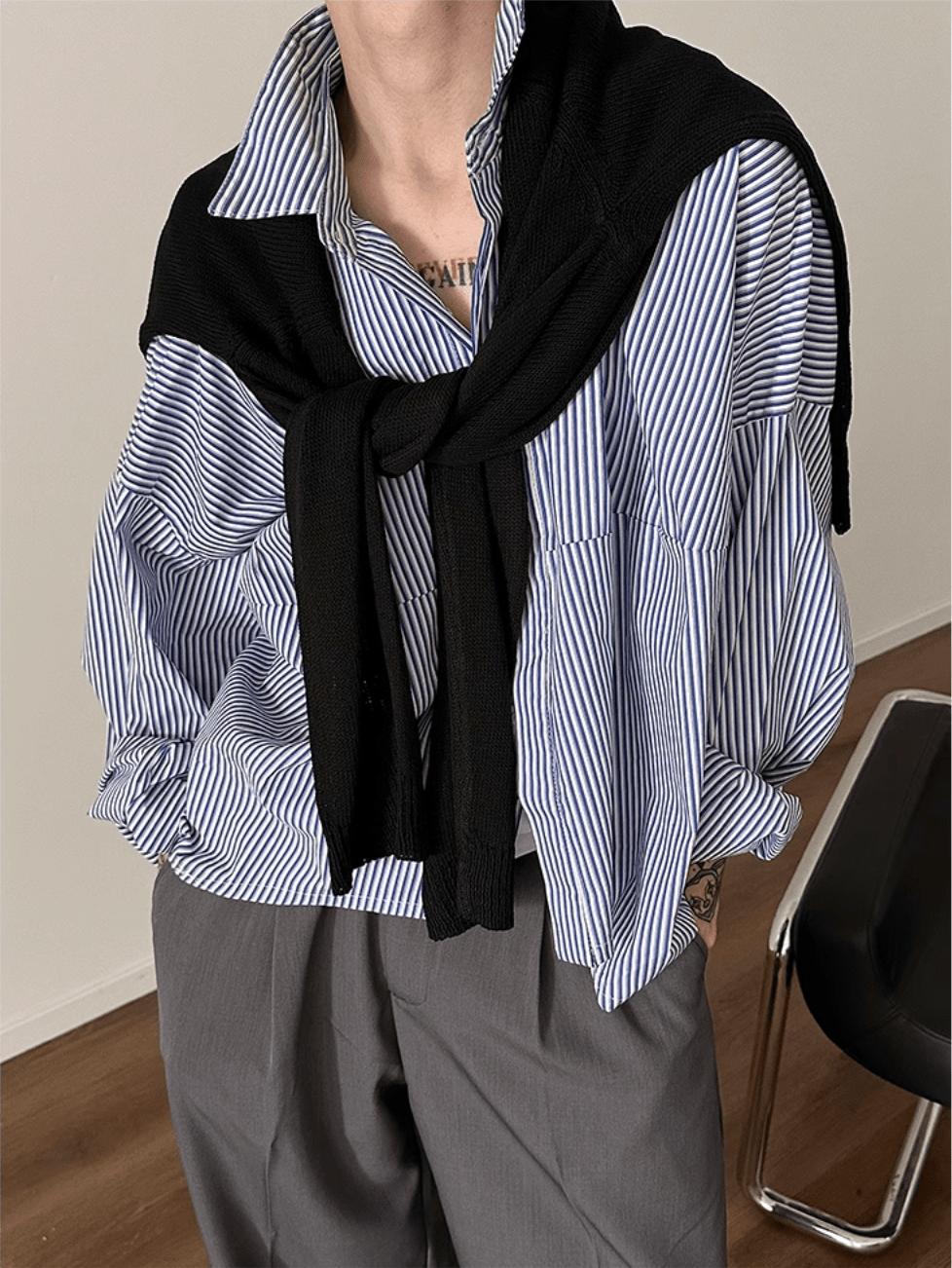 [GENESISBOY] Blue Striped Casual Shirt J0130