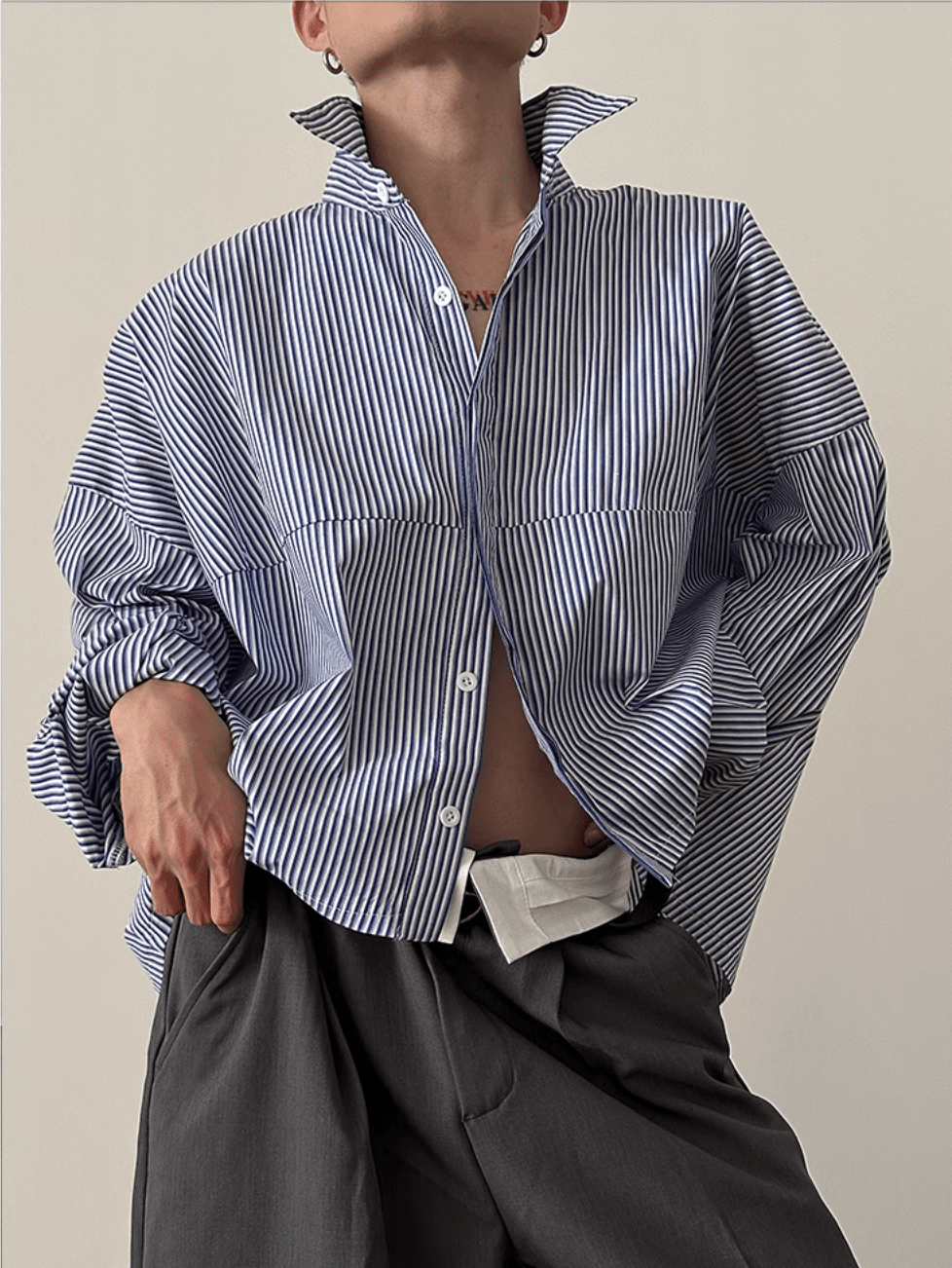 [GENESISBOY] Blue Striped Casual Shirt J0130