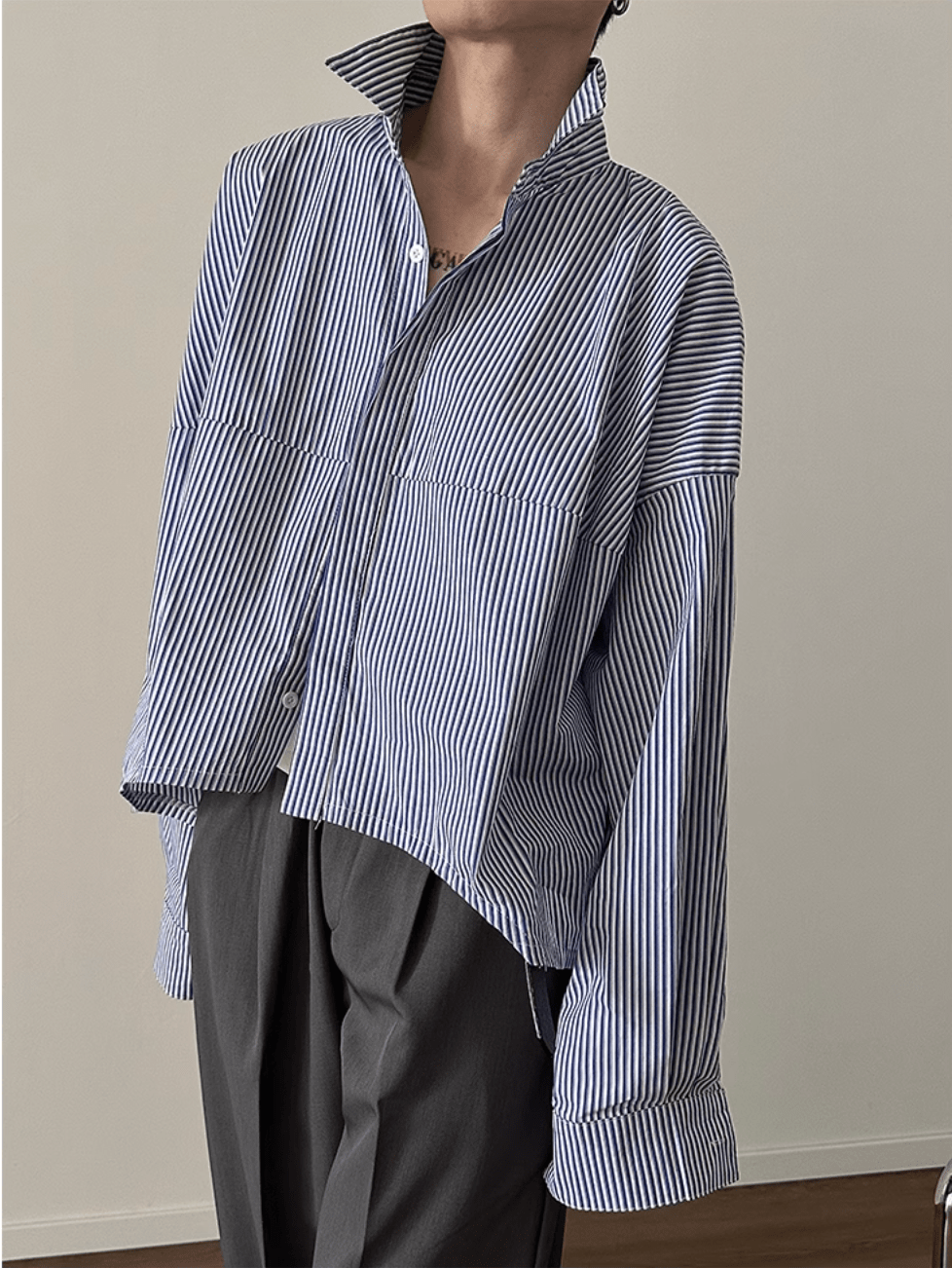 [GENESISBOY] Blue Striped Casual Shirt J0130