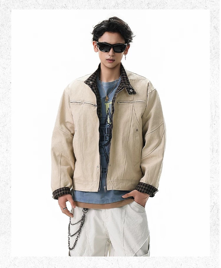 Harrington Stand Collar Utility Jacket – American Vintage Streetwear Coat T0032