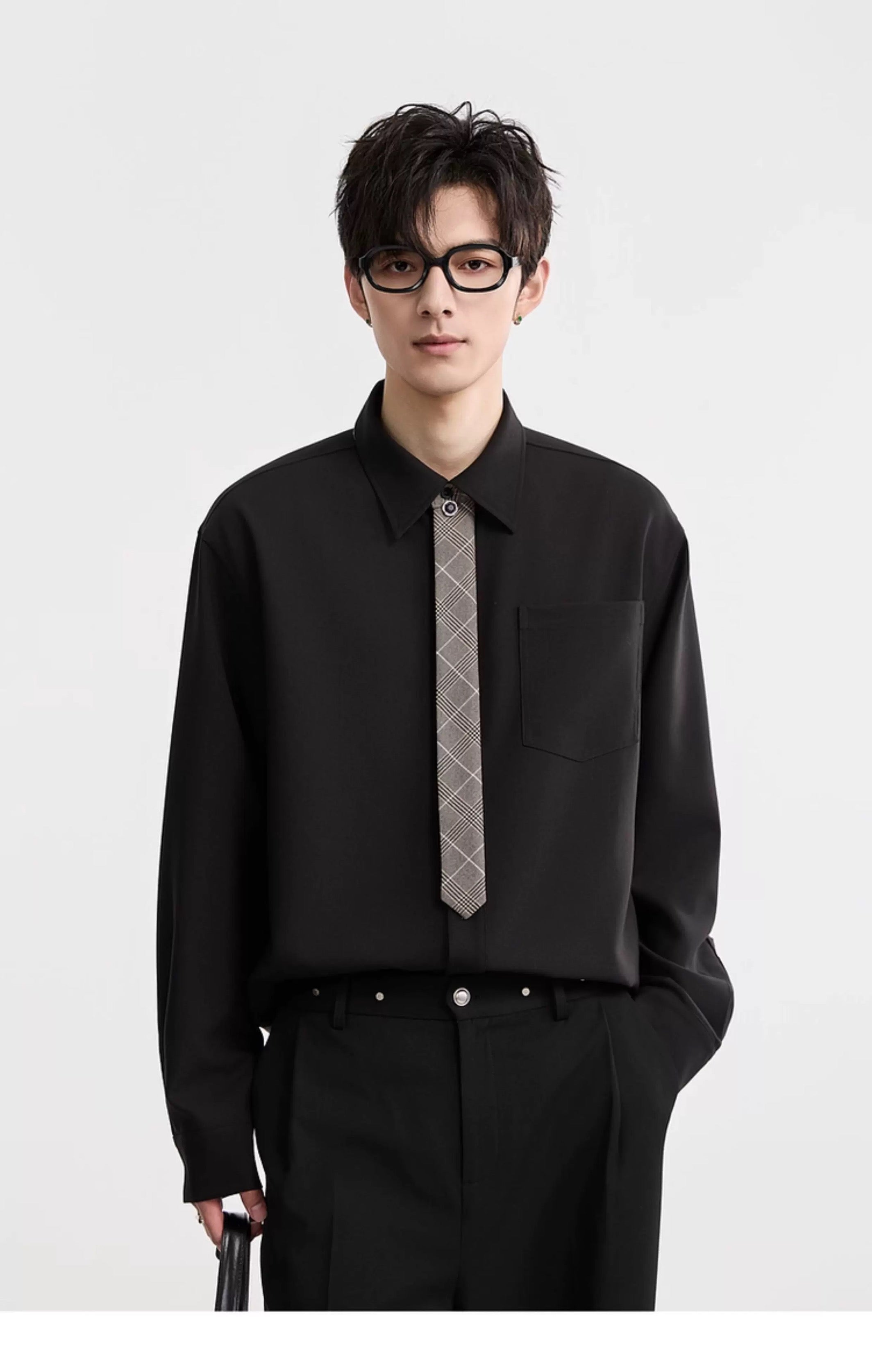 3-in-1 しわ防止＆カラーブロックシャツ - メンズ 秋冬 サーマル 長袖 トップス T0044