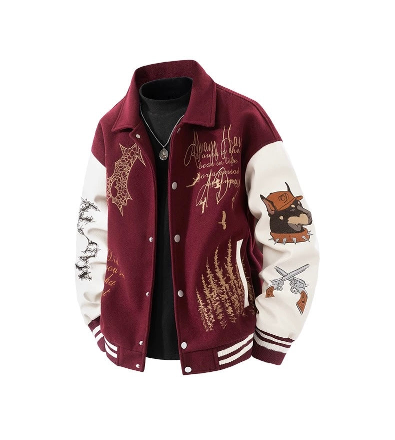 Men’s American Embroidered Patchwork Baseball Jacket – Vintage Streetwear Varsity CoatT0074