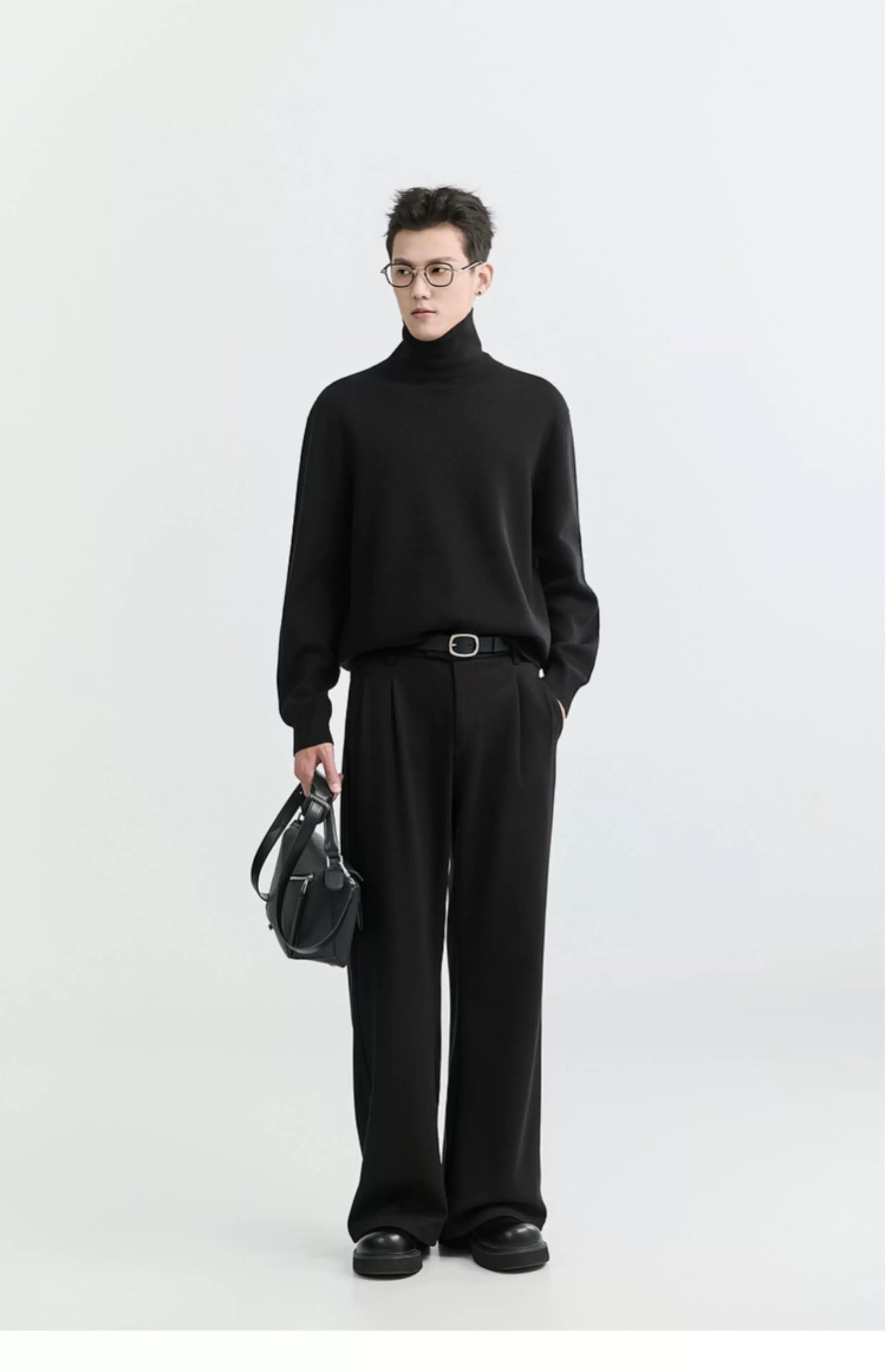 Suéter de punto de cuello alto para hombre - Capa base con forro polar grueso para otoño e invierno T0041