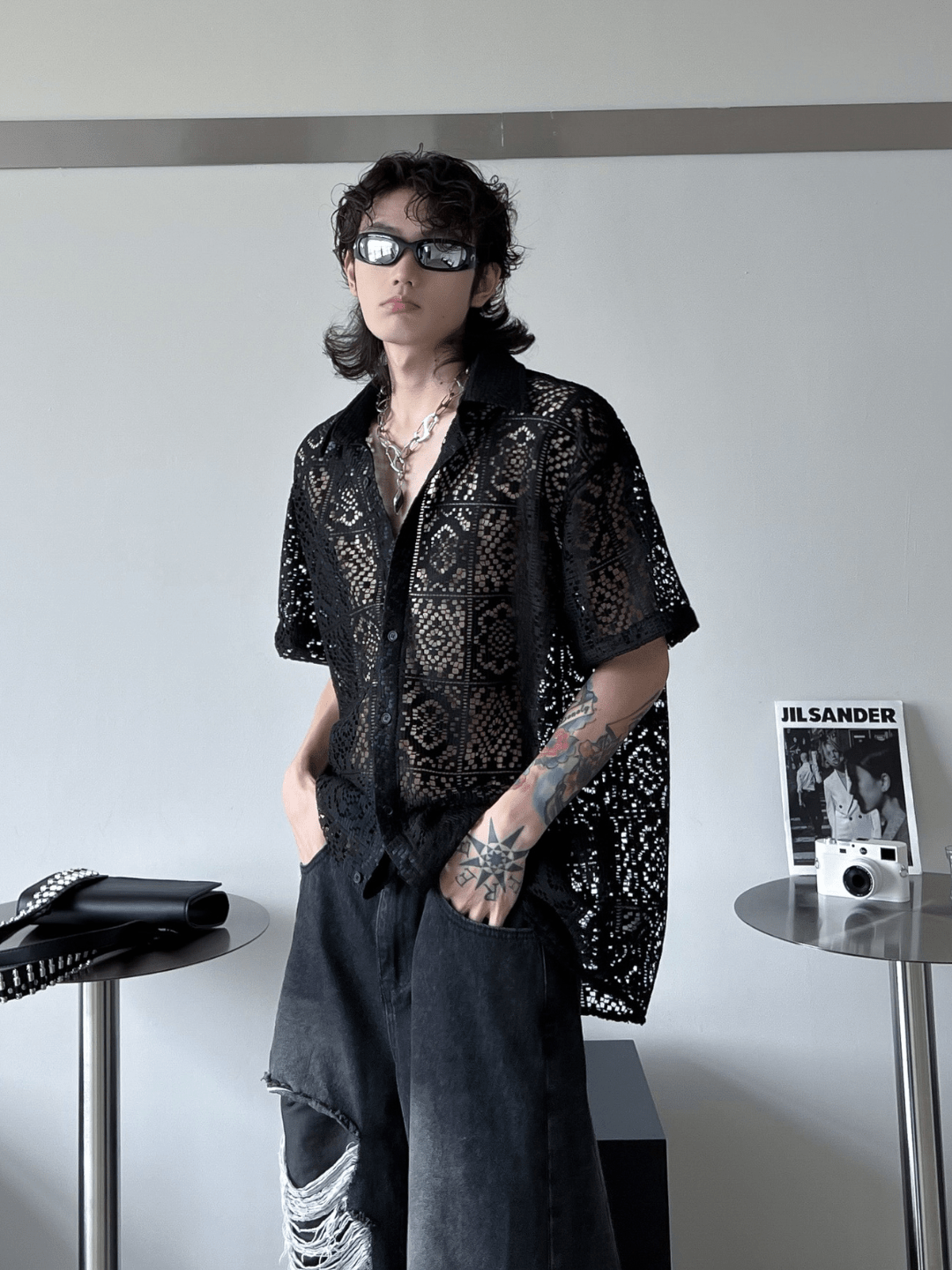 hollow design sense loose shirts J0123