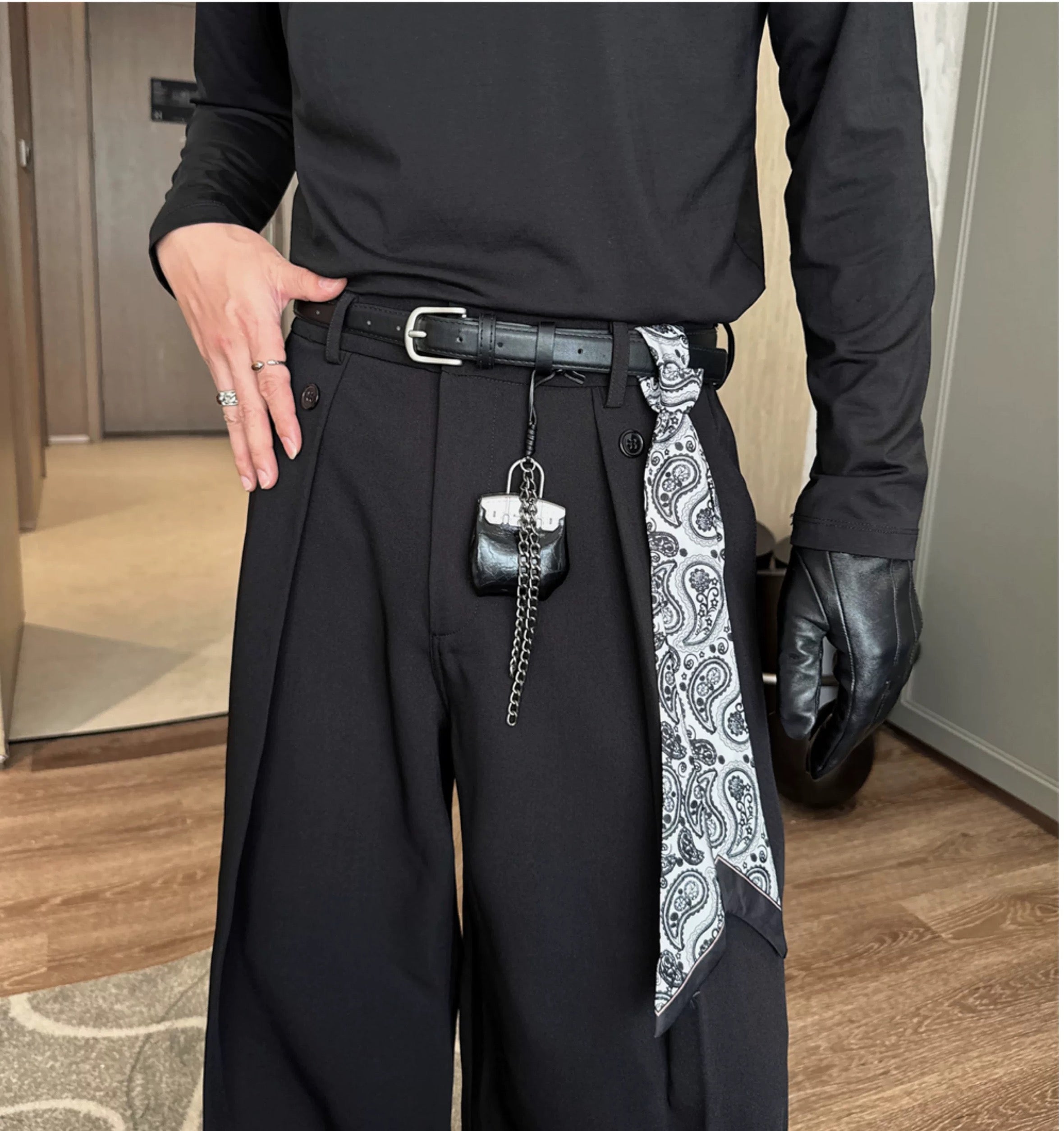 Men’s Vintage Curved-Pocket Trousers – Loose Fit Retro Wide-Leg Pants B0093