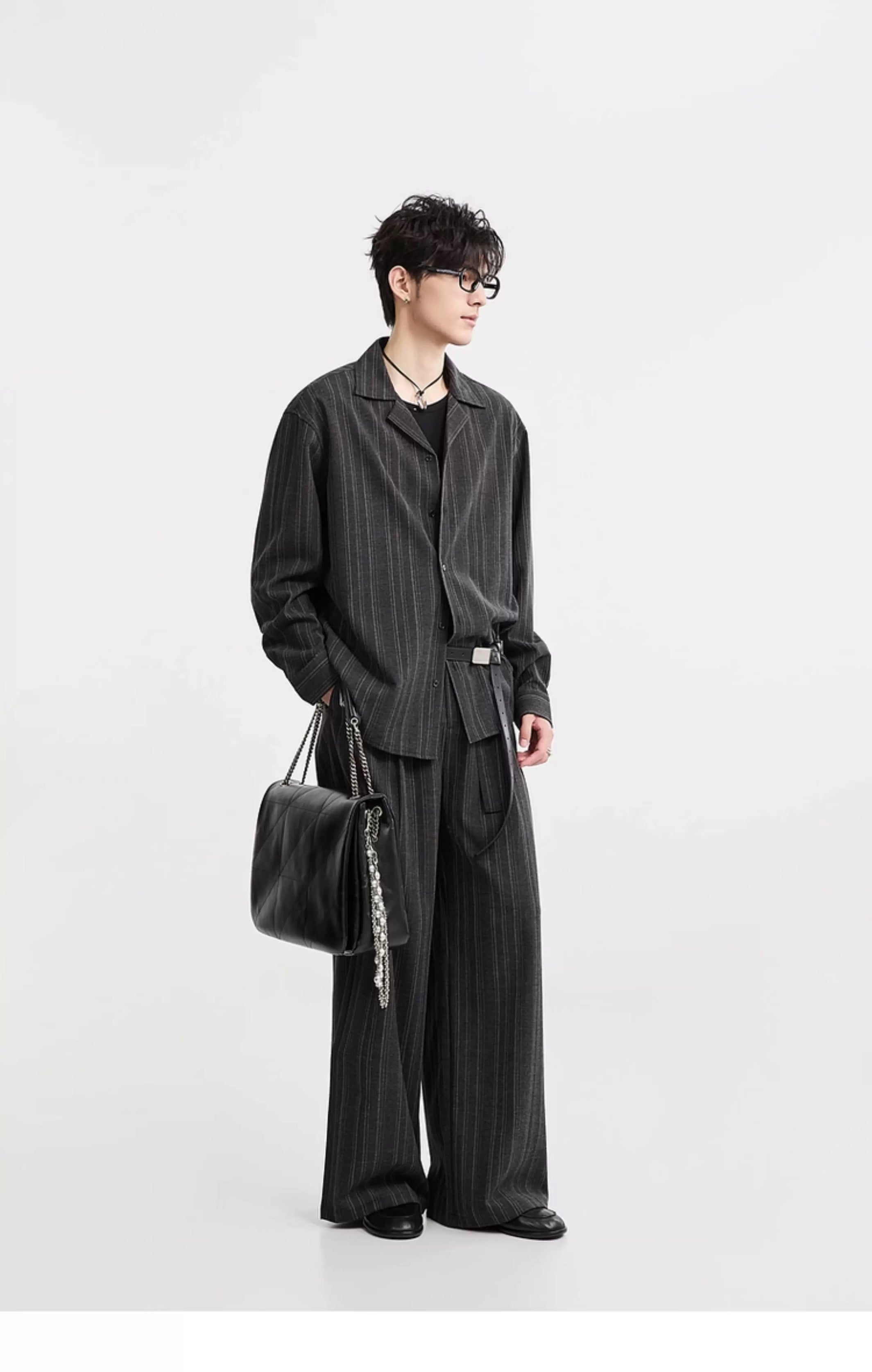 Autumn Korean-Style Striped Lazy-Fit: Men's Wide-Leg Casual Long Trousers T0042