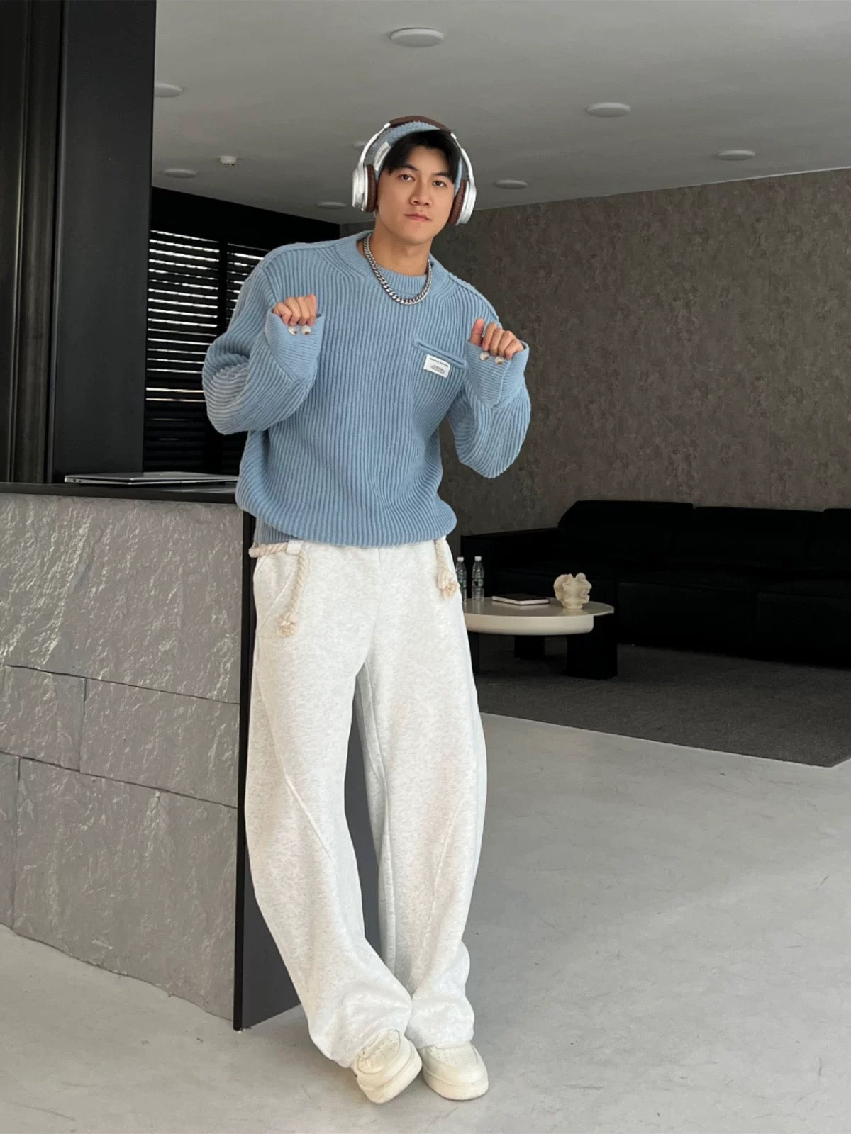 Suéter de punto holgado estilo urbano para hombre, cálido, informal, T0058