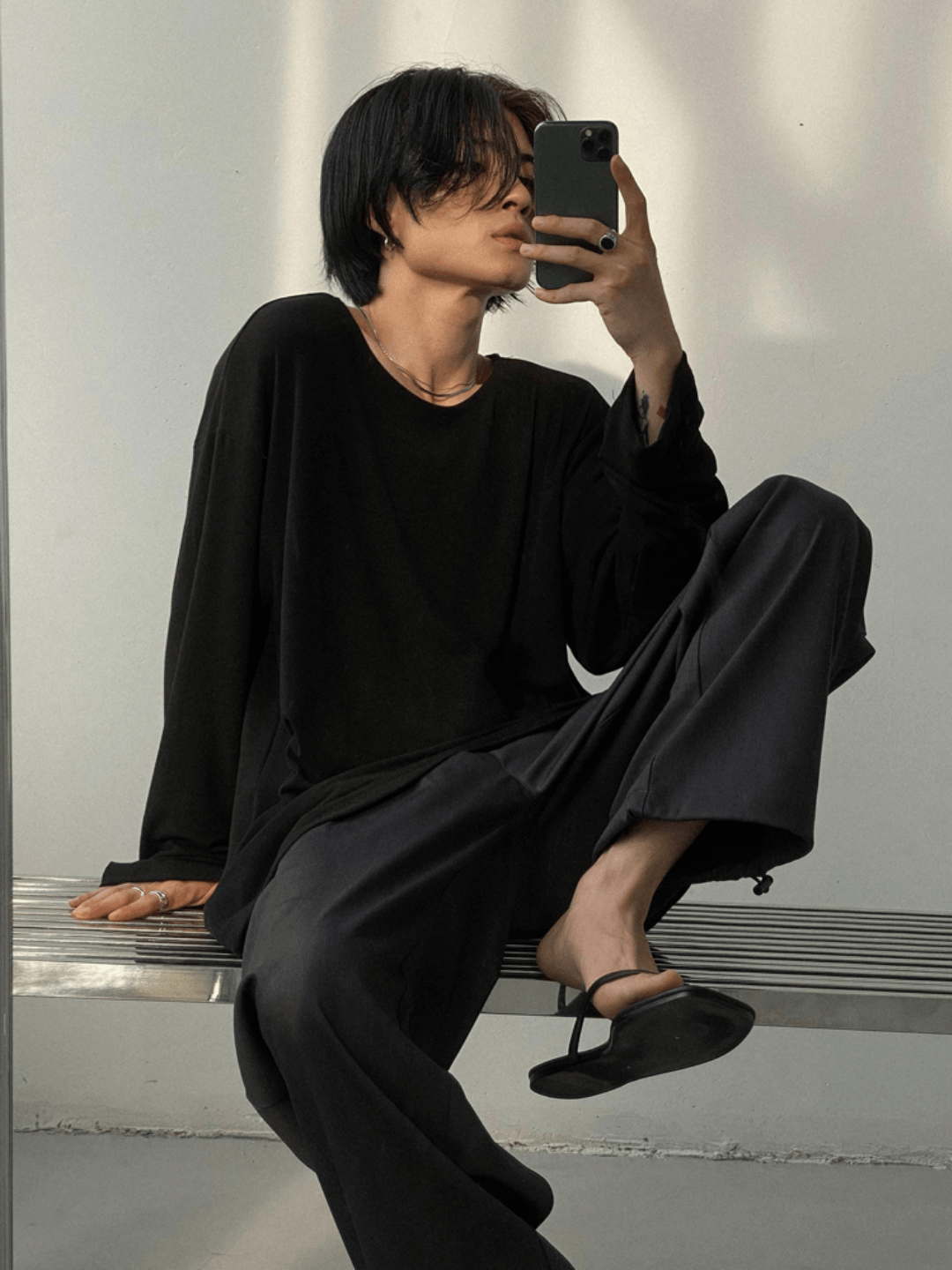 [GENESISBOY] Wool feel fabric high T-shirt J0103