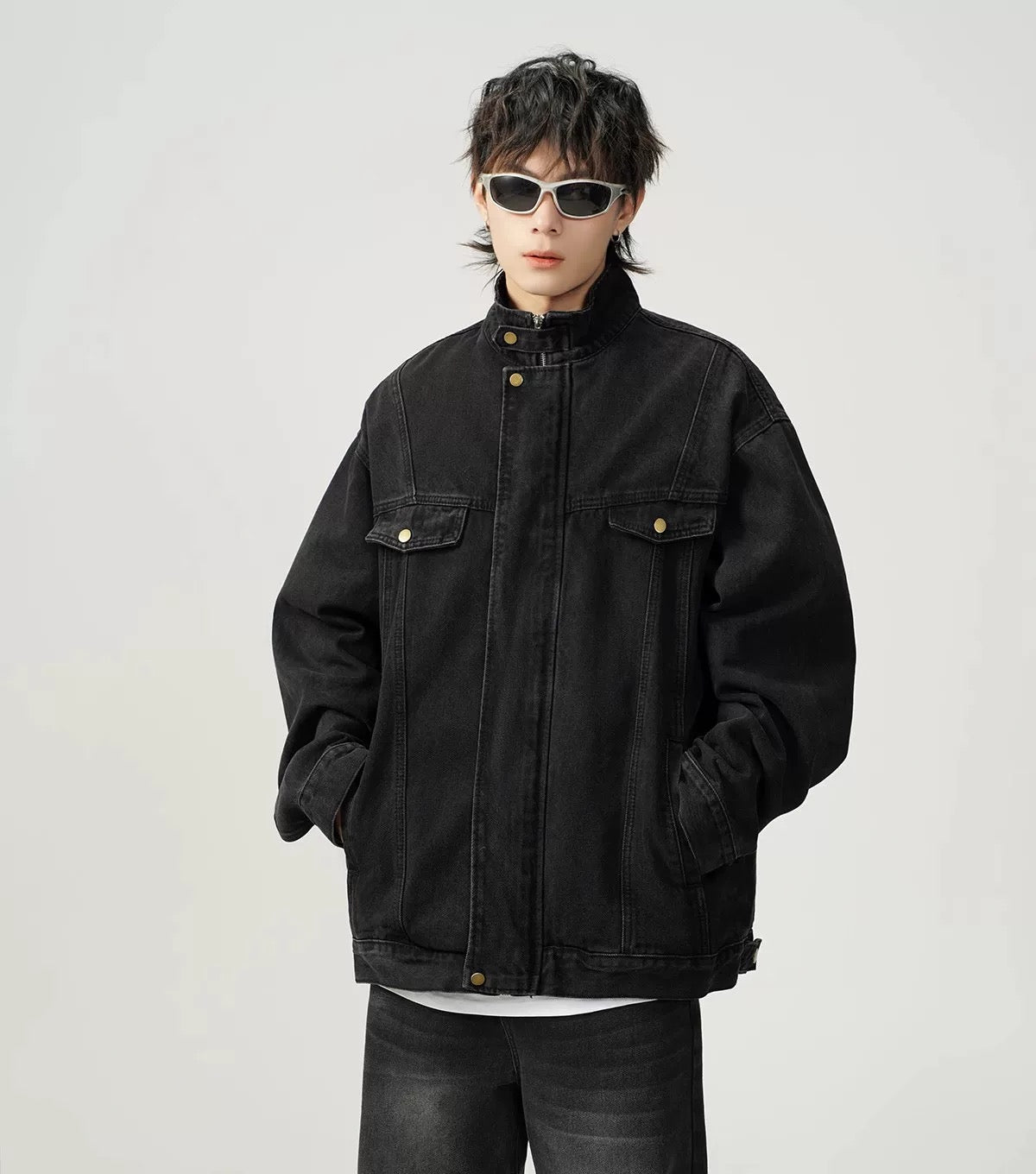 Men’s Vintage Washed Denim Jacket – American Retro Distressed Streetwear Outerwear T0046