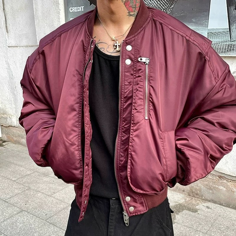 Men’s Cropped Bomber Puffer Jacket – American High Street Short Cotton Outerwear T0071