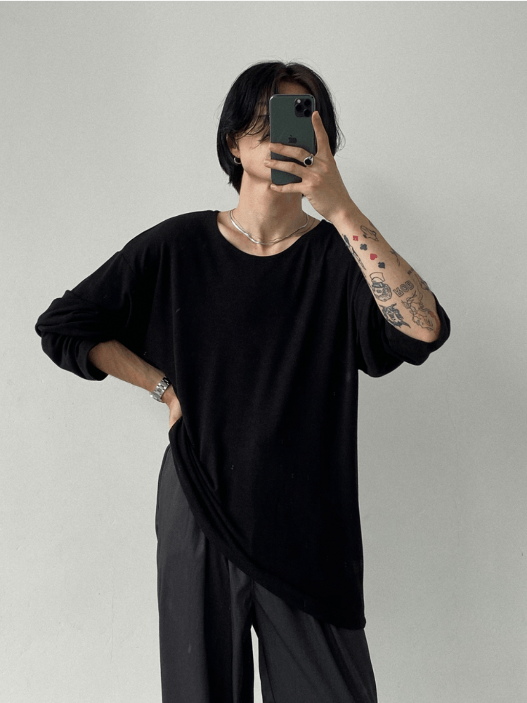 [GENESISBOY] Wool feel fabric high T-shirt J0103