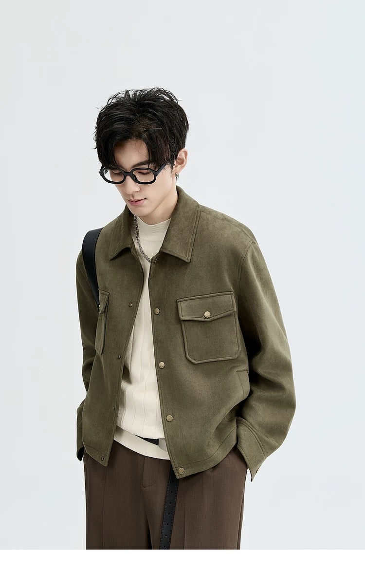 Chaqueta retro premium de ante sintético con solapa para hombre - Top corto informal para otoño T0039